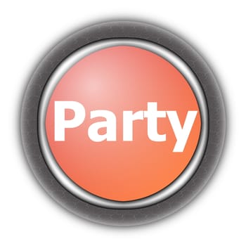 party and fun button isolated on white background