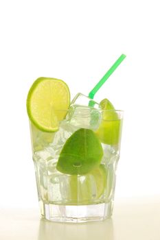 cool drink with green lime on white background
