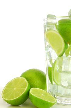 cocktail or lemonade with sliced lime fruit