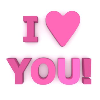 words I Love You! in different shades of pink and purple - word love replaced by a heart - square top view