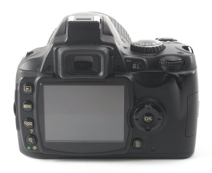black dslr camera isolated on white background