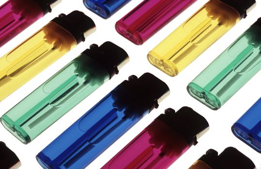 Translucent, multicoloured disposable lighters