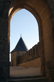 Carcassonne castle in France - view through arch
