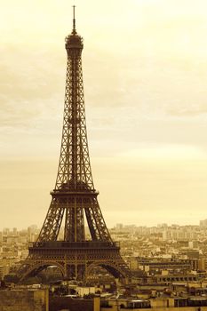 The Eiffel Tower in Paris, France.  Tinted for vintage look.

