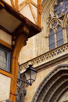 Medieval house and a cathedral in Vannes, France