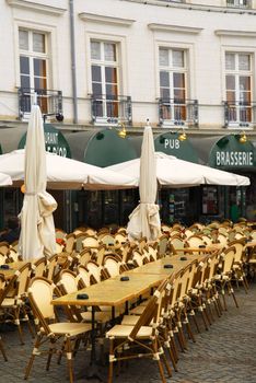 Empty restaurant patio in Vannes, Brittany, France