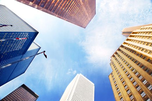 Colorful corporate buildings in city business center