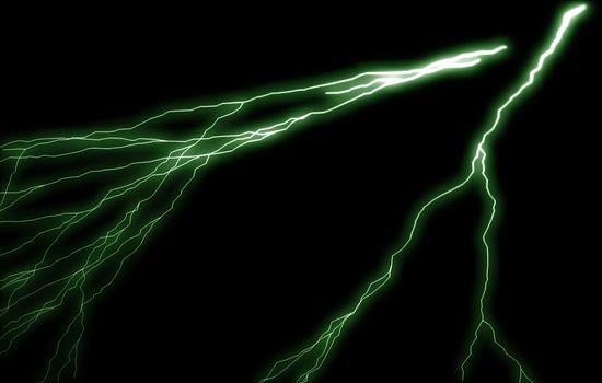 Bolt of electrical charge or lightning over black background