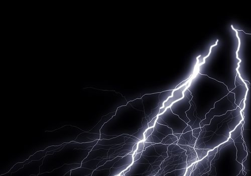 Bolt of electrical charge or lightning over black background