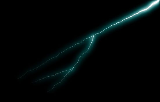 Bolt of electrical charge or lightning over black background