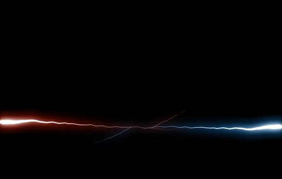 Bolt of electrical charge or lightning over black background