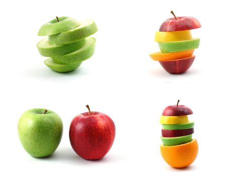 collection of sliced fruits isolated on white background