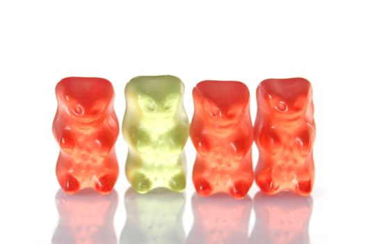 gummy bears isolated on white background showing special individuality