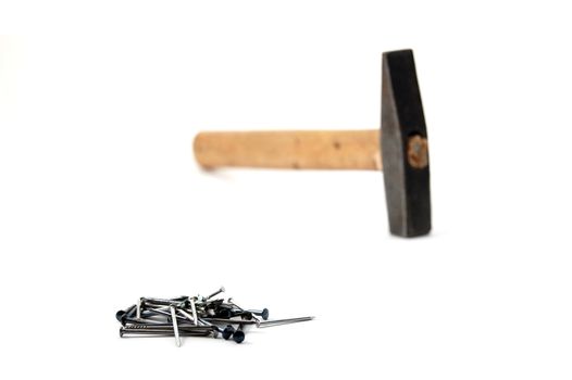 hammer and nails isolated on white background