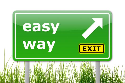 green easy way road sign with arrow and exit text