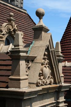 architectural construction  details on roof of castle mansion