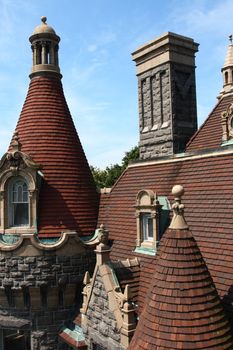 roof lines at stone mansion castle showing architwcture details