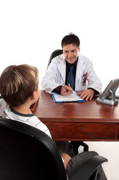 Therapist, doctor or child psychologist sitting with patient.