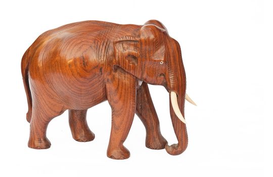 Wooden carved elephant isolated on white background