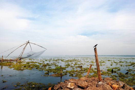 Console fishing nets on the tropical coast