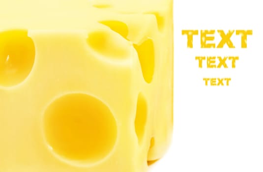 close up photo of the tasty yellow piece of cheese with copy scape for your text 