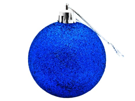 Bright blue New Year toy against white background