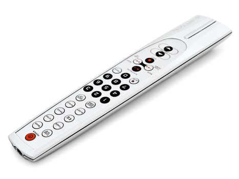 Photo of modern remote control over the white background 