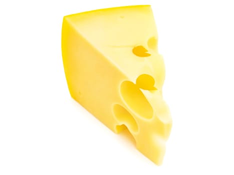  photo of tasty yellow piece of cheese against the white background