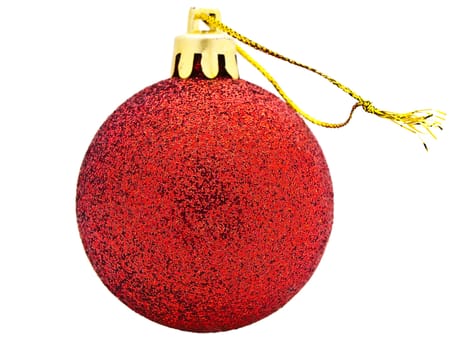 Bright red New Year toy against white background