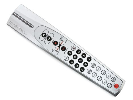 Photo of modern remote control over the white background 