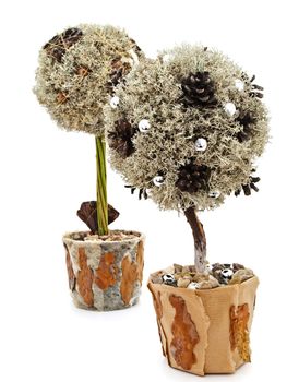 decorative handmade natural materials trees against the white background
