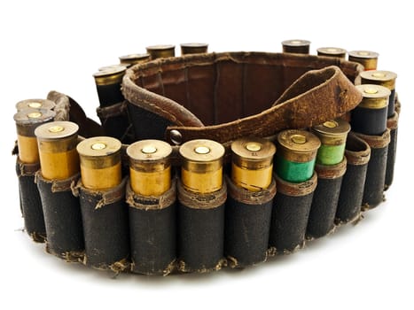 Photo of old cartridge for hunting rifle against white background