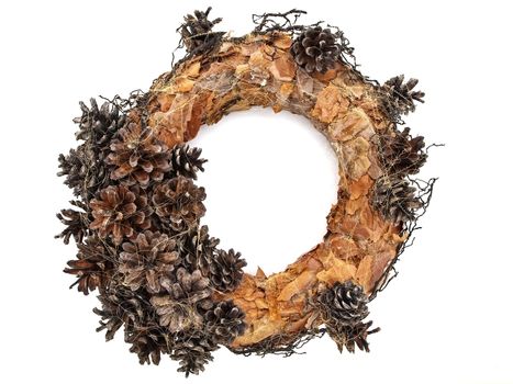 handmade garland from natural materials against white background