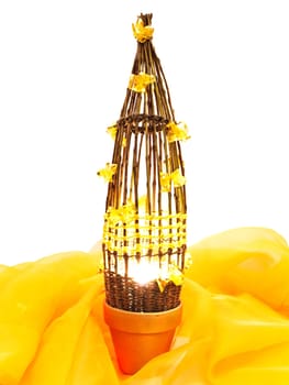 decorative handmade  wattled  lamp in new year tree style against white background