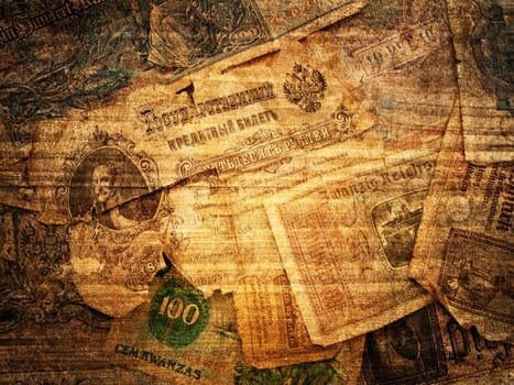 background in beuge with retro money of different countries