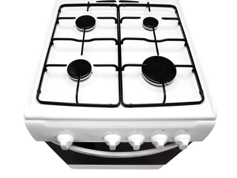 top view of white gas stove with ipen stove over the white background