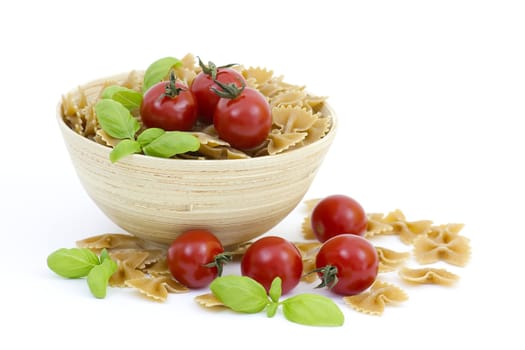 vegetarian food with tomato isolated on white background 