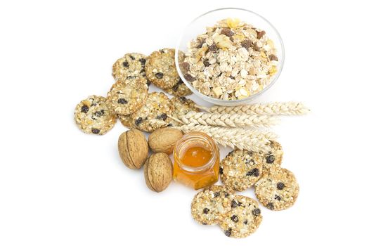 cereal cookies, muesli, honey and nuts