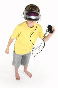 A chidl with a virtual reality game