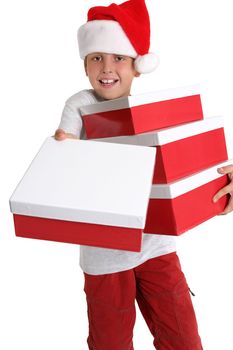 In the spirit of giving a child hands out Christmas gifts
