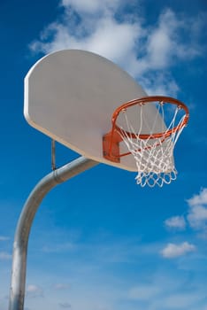 Close up of a basketball hoop and standard 