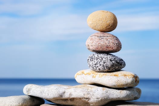 Constructions of the stones stacked on the coast
