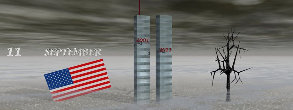 world trade center and flag and tree