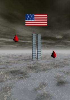 world trade center and flag and blood