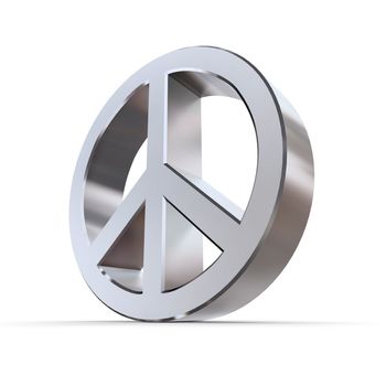 shiny abstract 3d peace sign made of silver/chrome