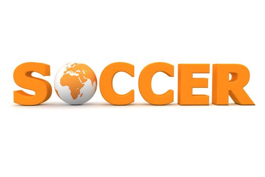 orange word Soccer with 3D globe replacing letter O
