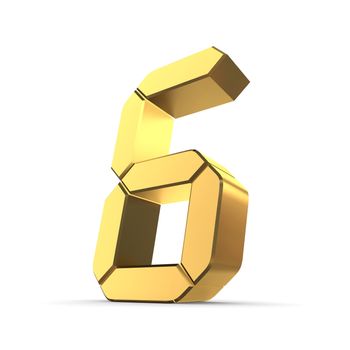 shiny 3d number 6 made of gold - LCD digit look