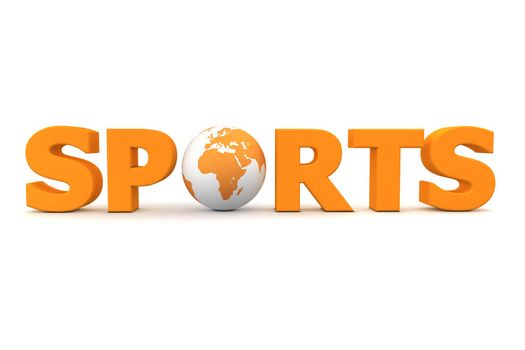 orange word Sports with 3D globe replacing letter O