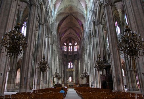 Interior of  Gothic Cathedral in Blois, France