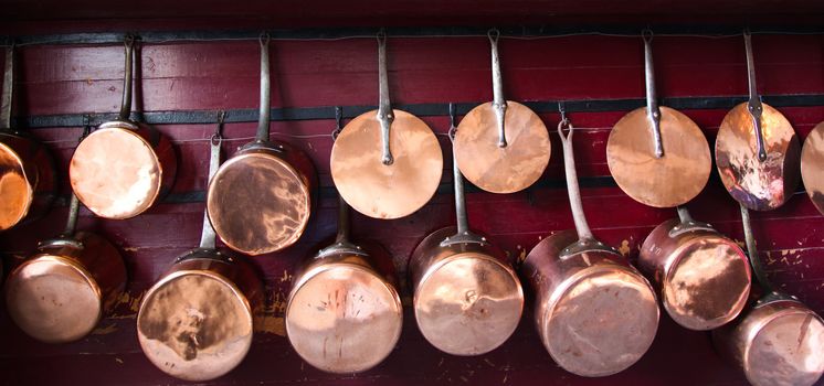 Medieval brass pots and pans
